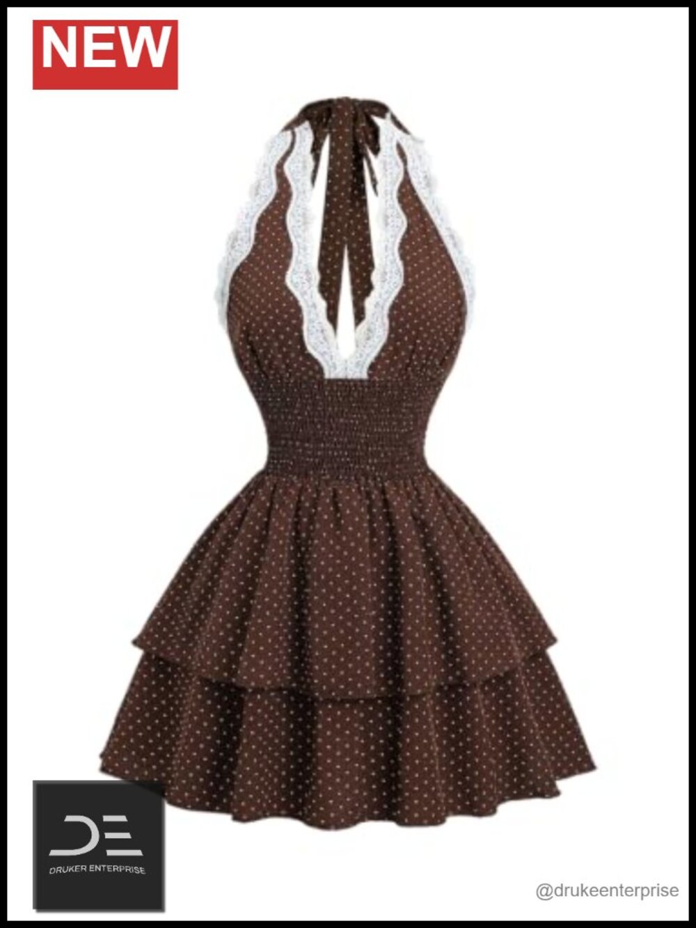 Polka Dots Halter Tie Backless Shirred Ruffle Mini Dress